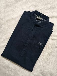 Men's Navy Blue Band Collar Kurta