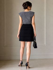 Elegant Black &amp; Grey Tiered Dress