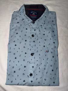 Men's Light Blue cotton Floral Print Shirt