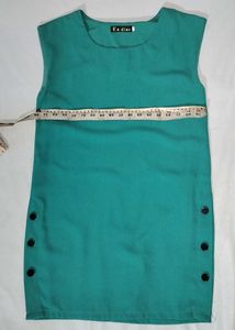 Teal Sleeveless Dress with Side Buttons