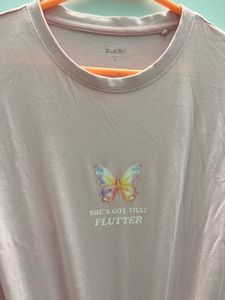 Oversized Cute Pink Butterfly Graphic T-shirt