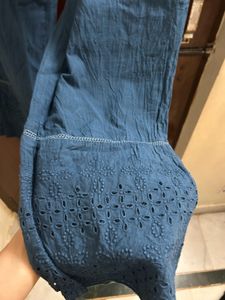 Teal Blue Cotton Schiffli Kurta Set