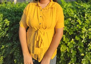 Yellow Button-Down Tie Top