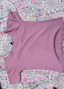 Dusty Rose Ribbed Off-Shoulder Top
