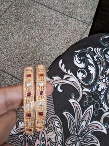 Elegant Red &amp; White Stone Bangles