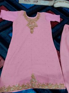 Beautiful Pink Kurta Set with Gold Embellishments