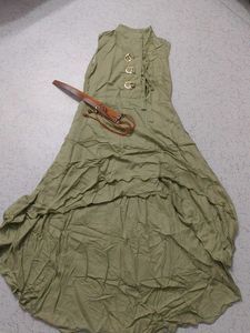 Stylish Olive Green Dress with Belt