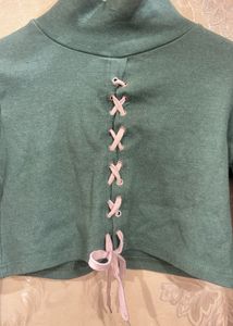 Green Turtleneck Crop Top