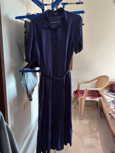Elegant Navy Blue Button-Front maxi long dress
