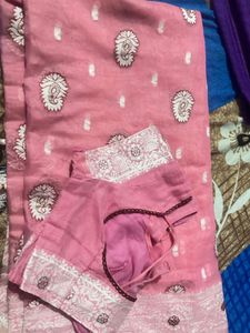 Pink Cotton Saree with Blouse