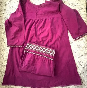Beautiful Magenta Kurta Set with White Embroidery
