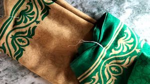 Elegant Green &amp; Gold Floral Saree
