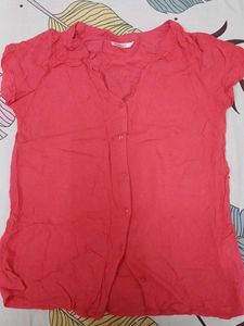 pinkish red button half shirt top
