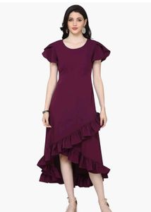 Chic Purple Ruffle Hem Midi Dress