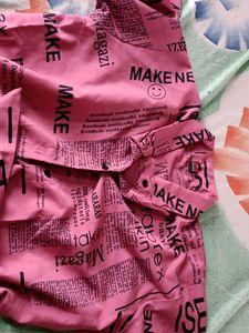 Newspaper Print Midi Dress And Shirt , Colour - Pink , Size- M