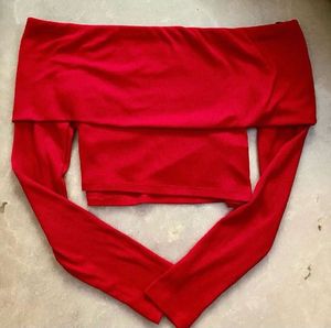 nuon Red Off-Shoulder crop Top