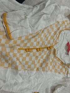 White &amp; Yellow Checkered Kurta