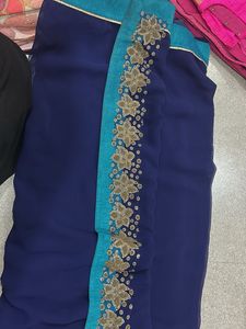 Elegant Navy Blue Embroidered Saree