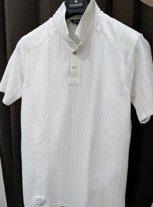 Stylish White Textured Polo Shirt