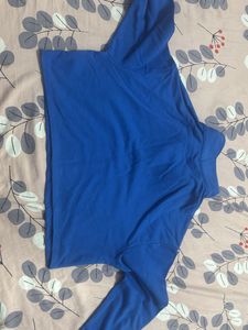 Blue Long Sleeve Button Neck Top