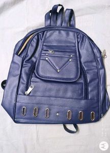 Stylish Blue Faux Leather Backpack