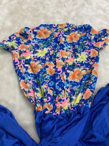 Vibrant Floral &amp; Blue Tiered Maxi Dress