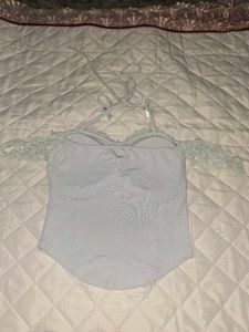 Cute Light Blue Lace Halter Top