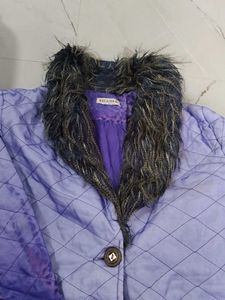 Quilted Purple Ombre Jacket with Faux Fur Collar