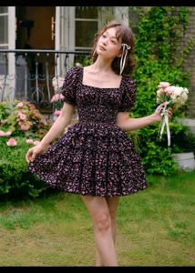 Lolita Floral Puff Sleeve Tiered Dress