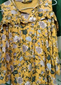 Yellow Floral Cold Shoulder Top