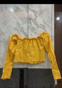 Off-Shoulder Ruffle Trim Crop Top