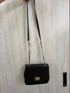 Black Sling Bag With Gold Chain