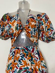 Vibrant Abstract Print Cut-Out Dress
