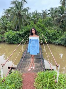 Light Blue Off-Shoulder Maxi Dress