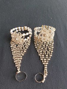 2 Bangle / Bracelet with Ring and Hand Chain