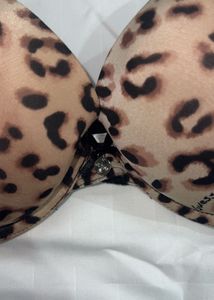 GUESS Leopard Print Bra with Lace Details