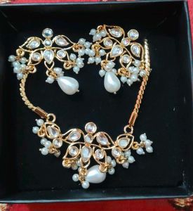 Elegant Pearl & Crystal Kundan Set