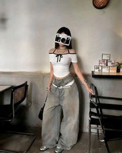 Cute White &amp; Black Cold Shoulder Top