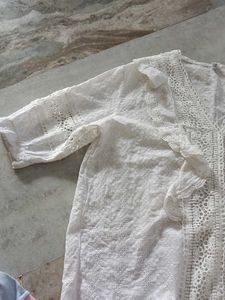 Boho White Lace Trim Blouse