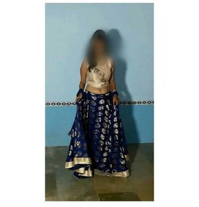 Blue Brocade Lehenga Choli Set