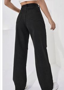 Black Ripped Wide Leg Jeans