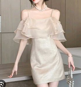 Sparkly Ruffle Cold Shoulder Dress