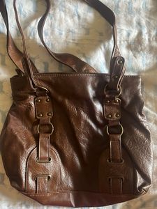 Classic Brown Faux Leather Shoulder Bag