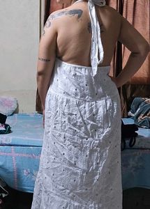 White Broderie Anglaise Halter Dress