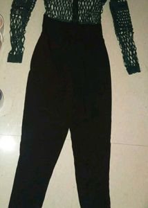 Chic Black Jumpsuit with Net Sleeves