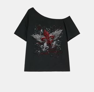 Gothic Fleur-de-lis Graphic Off-Shoulder Top
