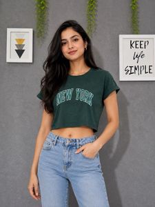 Green "New York" Graphic crop T-Shirt