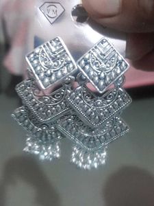 Silver Ethnic Square Earrings