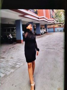 Chic Black Sheer Neckline Dress