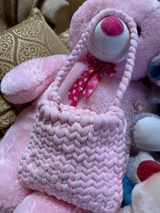 Cute Pink Knitted Pouch Bag